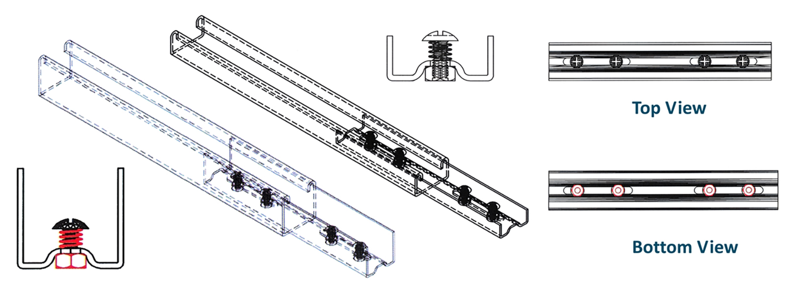 Internal connectors for strut